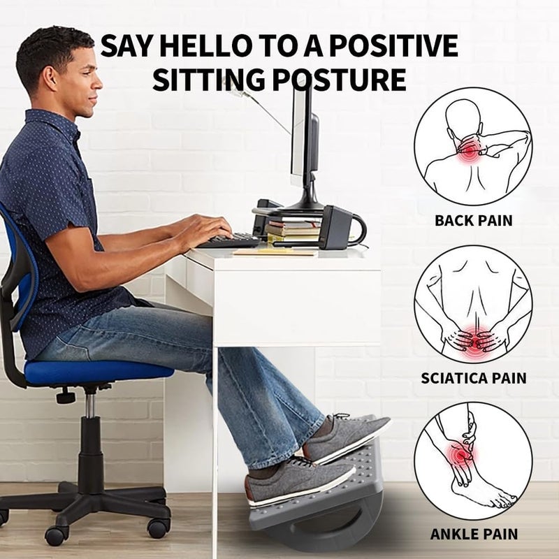 CasaZenith Foot Rest for Under Desk at Work - Ergonomic Foot Stools for Under Office Desk - Rocking Footrest with Roller Massager - Leg Rest for Chair, Computer Gaming - Promote Leg Circulation(Gray) - Image 5